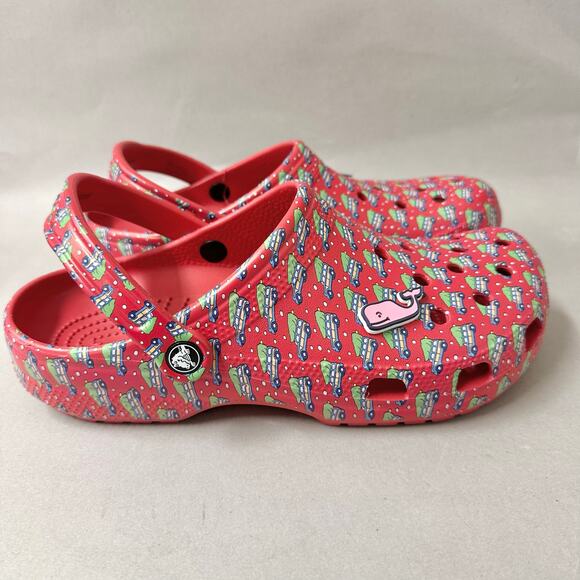 CROCS Classic Clog Vineyard Vines Holiday Red Whale Jibbitz Womens 11 Men 9 NWT - Picture 8 of 16
